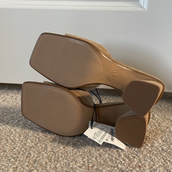 Zara Suede Square Toe Heel Sandals, sz 9 - Picture 3 of 5